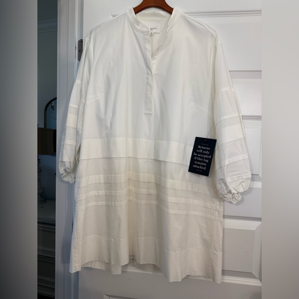 Pomander Place (Tuckerknot) White Long-Sleeve Band-Collar Dress